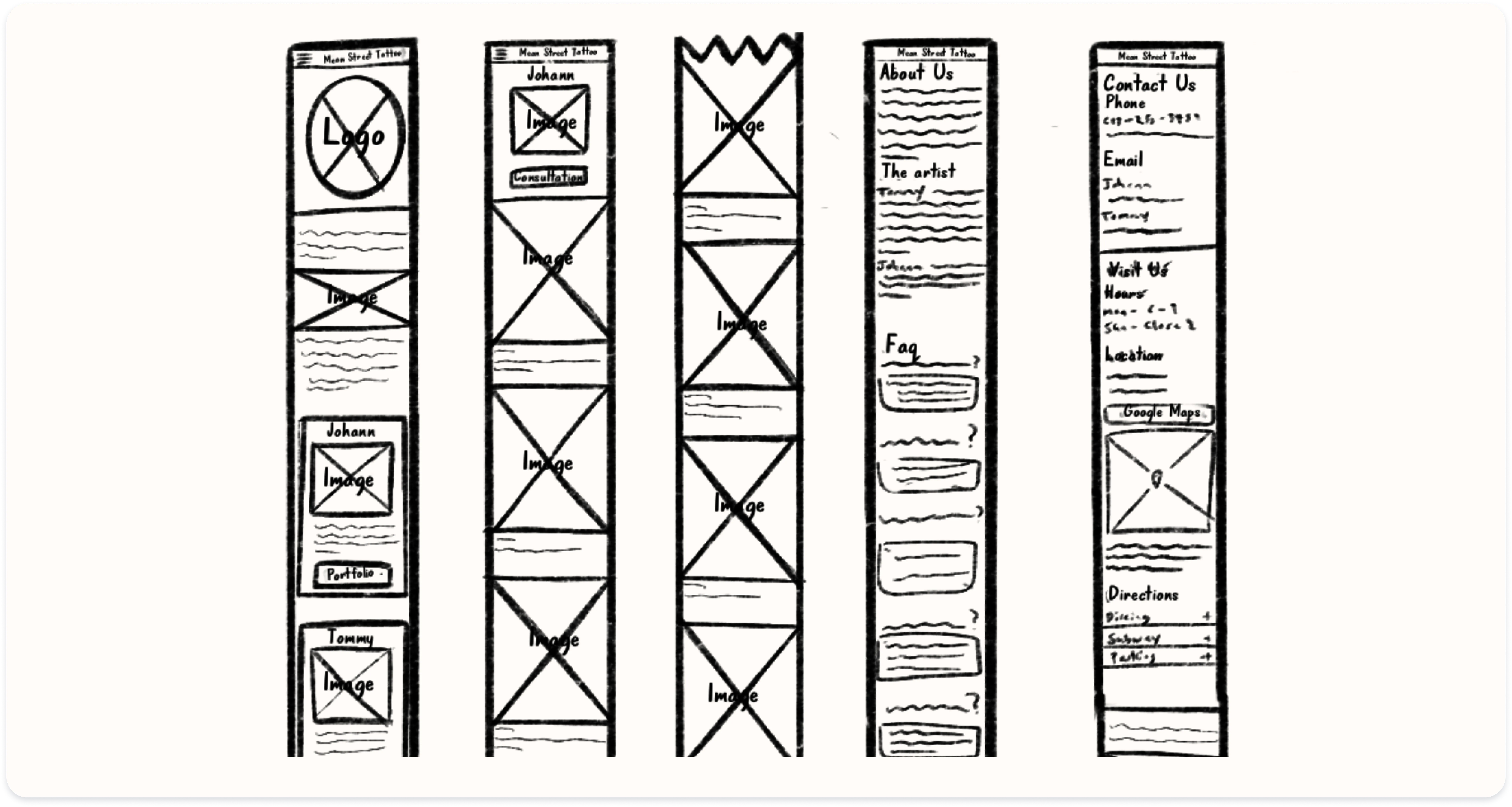 Mean Street Tattoo Case Study Low Fidelity Wireframes